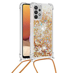 Coque Silicone Housse Etui Gel Bling-Bling avec Laniere Strap S03 pour Samsung Galaxy M32 5G Or