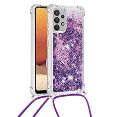 Coque Silicone Housse Etui Gel Bling-Bling avec Laniere Strap S03 pour Samsung Galaxy M32 5G Violet