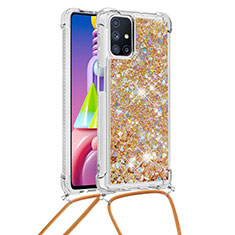 Coque Silicone Housse Etui Gel Bling-Bling avec Laniere Strap S03 pour Samsung Galaxy M51 Or