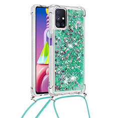 Coque Silicone Housse Etui Gel Bling-Bling avec Laniere Strap S03 pour Samsung Galaxy M51 Vert