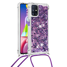 Coque Silicone Housse Etui Gel Bling-Bling avec Laniere Strap S03 pour Samsung Galaxy M51 Violet