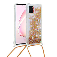 Coque Silicone Housse Etui Gel Bling-Bling avec Laniere Strap S03 pour Samsung Galaxy M60s Or