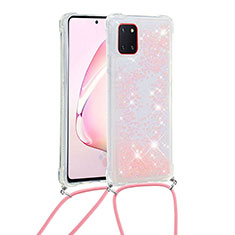 Coque Silicone Housse Etui Gel Bling-Bling avec Laniere Strap S03 pour Samsung Galaxy M60s Rose