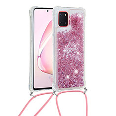 Coque Silicone Housse Etui Gel Bling-Bling avec Laniere Strap S03 pour Samsung Galaxy M60s Rouge