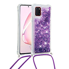 Coque Silicone Housse Etui Gel Bling-Bling avec Laniere Strap S03 pour Samsung Galaxy M60s Violet