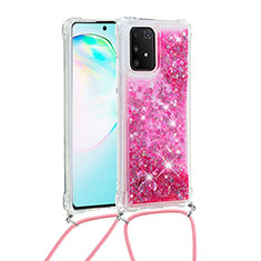 Coque Silicone Housse Etui Gel Bling-Bling avec Laniere Strap S03 pour Samsung Galaxy M80S Rose Rouge