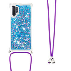 Coque Silicone Housse Etui Gel Bling-Bling avec Laniere Strap S03 pour Samsung Galaxy Note 10 Plus 5G Bleu