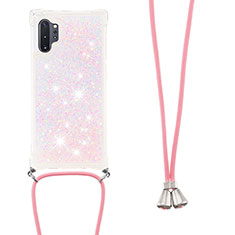 Coque Silicone Housse Etui Gel Bling-Bling avec Laniere Strap S03 pour Samsung Galaxy Note 10 Plus 5G Rose