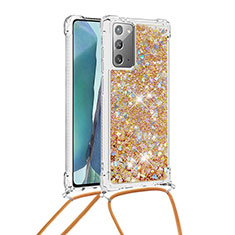Coque Silicone Housse Etui Gel Bling-Bling avec Laniere Strap S03 pour Samsung Galaxy Note 20 5G Or