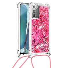 Coque Silicone Housse Etui Gel Bling-Bling avec Laniere Strap S03 pour Samsung Galaxy Note 20 5G Rose Rouge