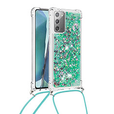Coque Silicone Housse Etui Gel Bling-Bling avec Laniere Strap S03 pour Samsung Galaxy Note 20 5G Vert