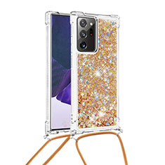 Coque Silicone Housse Etui Gel Bling-Bling avec Laniere Strap S03 pour Samsung Galaxy Note 20 Ultra 5G Or