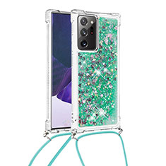 Coque Silicone Housse Etui Gel Bling-Bling avec Laniere Strap S03 pour Samsung Galaxy Note 20 Ultra 5G Vert