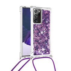 Coque Silicone Housse Etui Gel Bling-Bling avec Laniere Strap S03 pour Samsung Galaxy Note 20 Ultra 5G Violet