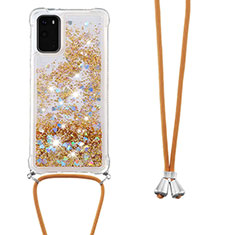 Coque Silicone Housse Etui Gel Bling-Bling avec Laniere Strap S03 pour Samsung Galaxy S20 5G Or