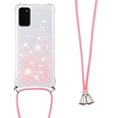 Coque Silicone Housse Etui Gel Bling-Bling avec Laniere Strap S03 pour Samsung Galaxy S20 5G Rose