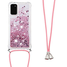 Coque Silicone Housse Etui Gel Bling-Bling avec Laniere Strap S03 pour Samsung Galaxy S20 5G Rouge