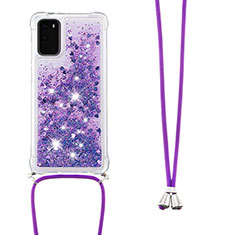 Coque Silicone Housse Etui Gel Bling-Bling avec Laniere Strap S03 pour Samsung Galaxy S20 5G Violet