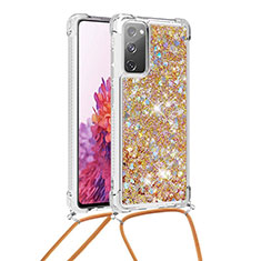 Coque Silicone Housse Etui Gel Bling-Bling avec Laniere Strap S03 pour Samsung Galaxy S20 FE 4G Or