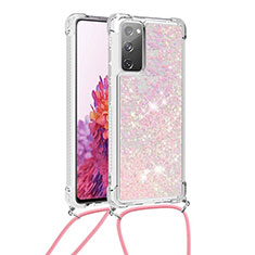 Coque Silicone Housse Etui Gel Bling-Bling avec Laniere Strap S03 pour Samsung Galaxy S20 FE 4G Rose