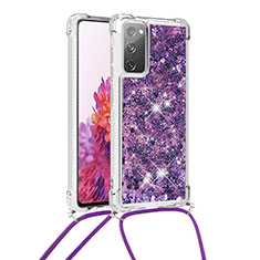 Coque Silicone Housse Etui Gel Bling-Bling avec Laniere Strap S03 pour Samsung Galaxy S20 FE 4G Violet