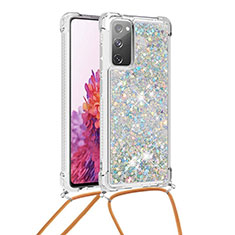 Coque Silicone Housse Etui Gel Bling-Bling avec Laniere Strap S03 pour Samsung Galaxy S20 FE 5G Argent