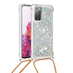 Coque Silicone Housse Etui Gel Bling-Bling avec Laniere Strap S03 pour Samsung Galaxy S20 Lite 5G Argent