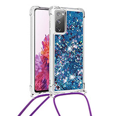 Coque Silicone Housse Etui Gel Bling-Bling avec Laniere Strap S03 pour Samsung Galaxy S20 Lite 5G Bleu