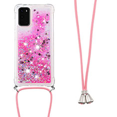 Coque Silicone Housse Etui Gel Bling-Bling avec Laniere Strap S03 pour Samsung Galaxy S20 Rose Rouge