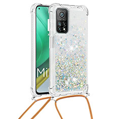 Coque Silicone Housse Etui Gel Bling-Bling avec Laniere Strap S03 pour Xiaomi Mi 10T 5G Argent