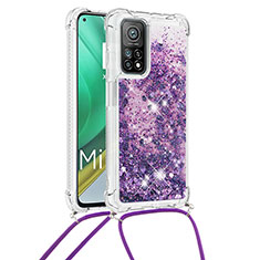 Coque Silicone Housse Etui Gel Bling-Bling avec Laniere Strap S03 pour Xiaomi Mi 10T 5G Violet