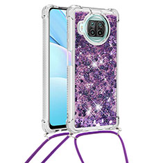 Coque Silicone Housse Etui Gel Bling-Bling avec Laniere Strap S03 pour Xiaomi Mi 10T Lite 5G Violet