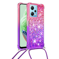 Coque Silicone Housse Etui Gel Bling-Bling avec Laniere Strap YB1 pour Xiaomi Redmi Note 12 5G Rose Rouge