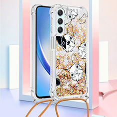 Coque Silicone Housse Etui Gel Bling-Bling avec Laniere Strap YB2 pour Samsung Galaxy A25 5G Or