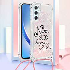 Coque Silicone Housse Etui Gel Bling-Bling avec Laniere Strap YB2 pour Samsung Galaxy A25 5G Or Rose