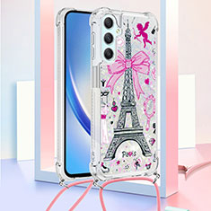 Coque Silicone Housse Etui Gel Bling-Bling avec Laniere Strap YB2 pour Samsung Galaxy A25 5G Rose
