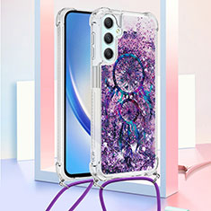 Coque Silicone Housse Etui Gel Bling-Bling avec Laniere Strap YB2 pour Samsung Galaxy A25 5G Violet
