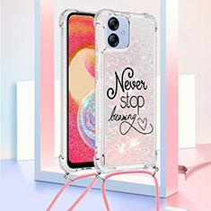 Coque Silicone Housse Etui Gel Bling-Bling avec Laniere Strap YB2 pour Samsung Galaxy M04 Rose