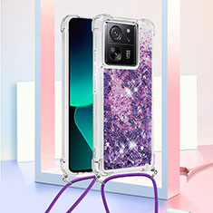 Coque Silicone Housse Etui Gel Bling-Bling avec Laniere Strap YB2 pour Xiaomi Mi 13T 5G Violet