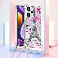 Coque Silicone Housse Etui Gel Bling-Bling avec Laniere Strap YB2 pour Xiaomi Poco F5 5G Or Rose