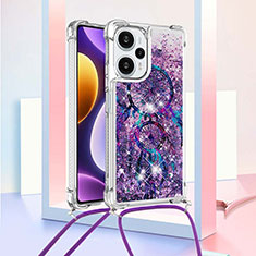 Coque Silicone Housse Etui Gel Bling-Bling avec Laniere Strap YB2 pour Xiaomi Poco F5 5G Violet