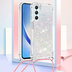 Coque Silicone Housse Etui Gel Bling-Bling avec Laniere Strap YB3 pour Samsung Galaxy A25 5G Argent