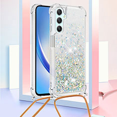 Coque Silicone Housse Etui Gel Bling-Bling avec Laniere Strap YB3 pour Samsung Galaxy A25 5G Bleu Clair