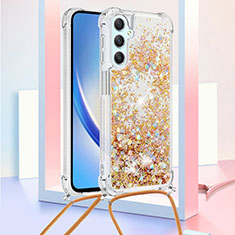 Coque Silicone Housse Etui Gel Bling-Bling avec Laniere Strap YB3 pour Samsung Galaxy A25 5G Or