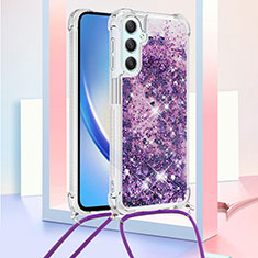 Coque Silicone Housse Etui Gel Bling-Bling avec Laniere Strap YB3 pour Samsung Galaxy A25 5G Violet