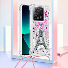 Coque Silicone Housse Etui Gel Bling-Bling avec Laniere Strap YB3 pour Xiaomi Mi 13T 5G Or Rose