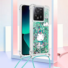 Coque Silicone Housse Etui Gel Bling-Bling avec Laniere Strap YB3 pour Xiaomi Mi 13T 5G Vert