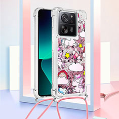 Coque Silicone Housse Etui Gel Bling-Bling avec Laniere Strap YB3 pour Xiaomi Mi 13T Pro 5G Violet Clair