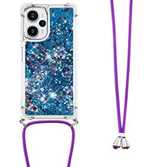 Coque Silicone Housse Etui Gel Bling-Bling avec Laniere Strap YB3 pour Xiaomi Poco F5 5G Bleu