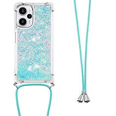Coque Silicone Housse Etui Gel Bling-Bling avec Laniere Strap YB3 pour Xiaomi Poco F5 5G Bleu Ciel